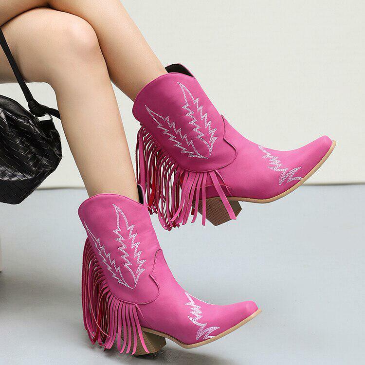 Y2K Fashion Disco Cowgirl Fringe Ankle Boots for Grunge & Coquette Aesthetic