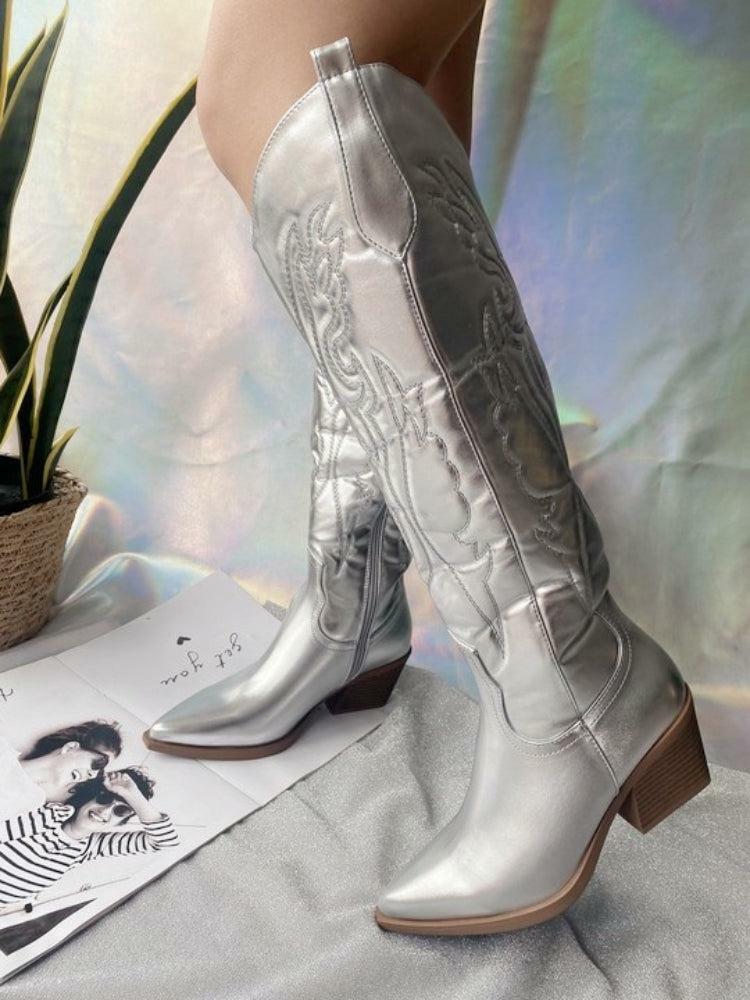 Y2K Fashion Disco Cowgirl Knee-High Boots for Grunge & Coquette Aesthetic