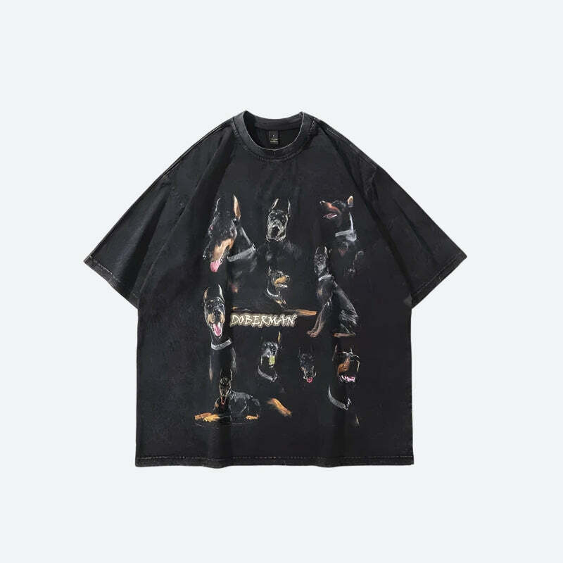 Y2K Fashion Doberman Tee: Grunge Aesthetic Cute Top for Trendy Looks