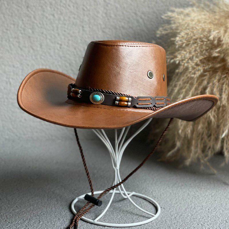 Y2K Fashion Faux Leather Western Hat - Coquette & Grunge Aesthetic