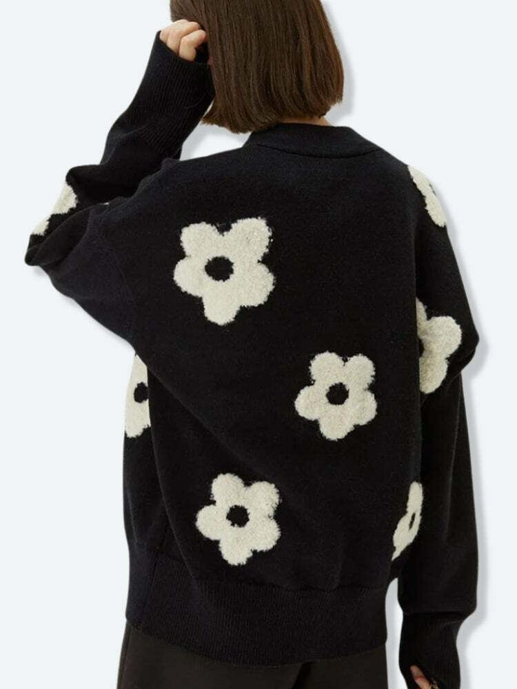 Y2K Fashion Flower Cardigan: Cute Tops for Coquette & Grunge Aesthetic