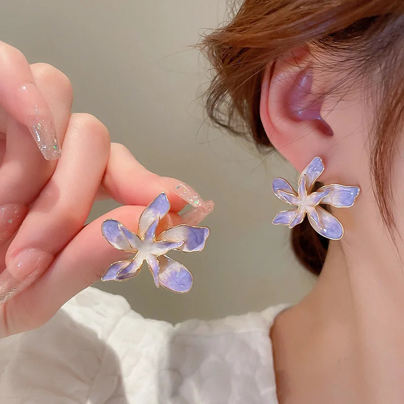 Y2K Fashion Flower Gold Stud Earrings - Cute Aesthetic Jewelry