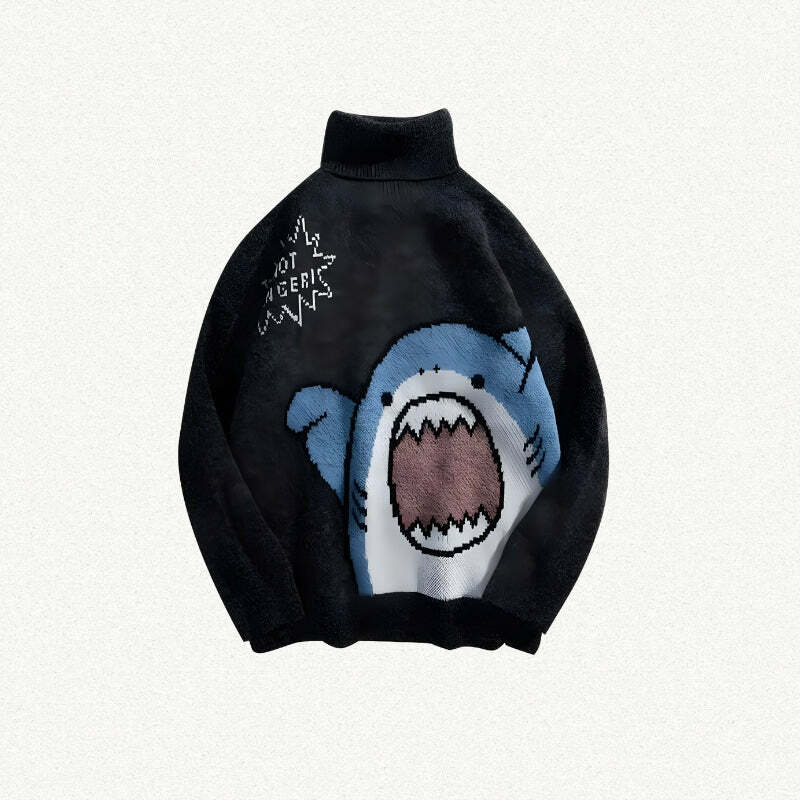 Y2K Fashion Funny Shark Knitted Sweater - Cute Tops for Aesthetic Vibes