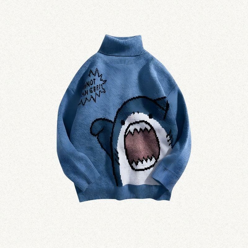 Y2K Fashion Funny Shark Knitted Sweater - Cute Tops for Aesthetic Vibes