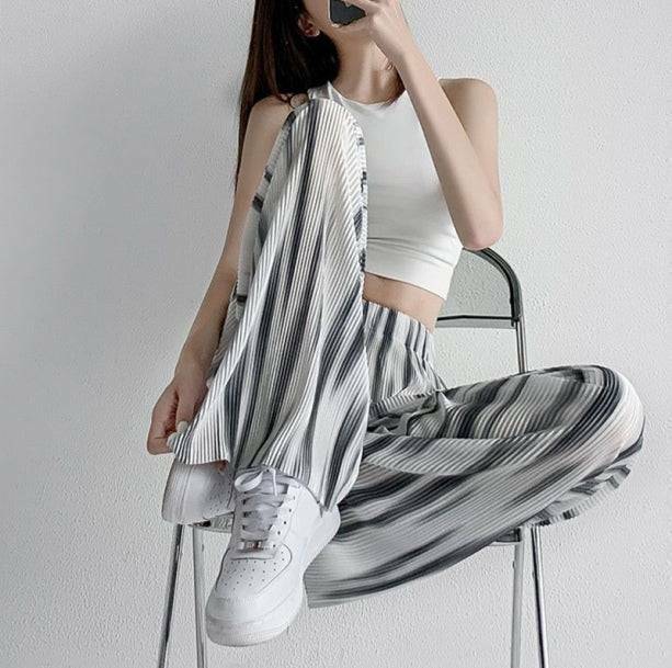 Y2K Fashion Gray Stripes Loose Pants - Grunge Aesthetic & Cute Tops