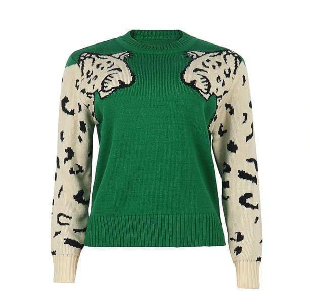 Y2K Fashion Green Leopard Sweater - Cute Tops for Coquette & Grunge Aesthetic