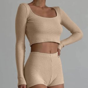 Y2K Fashion Knitted Crop Top & Shorts Set - Cute Coquette Aesthetic Outfit