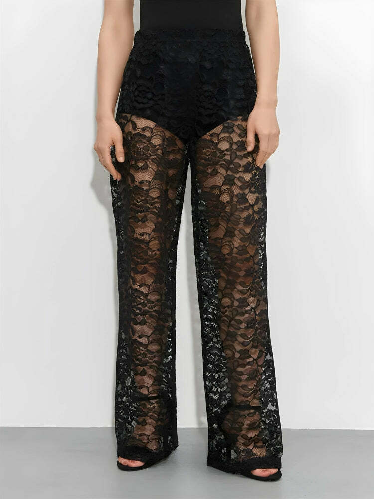 Y2K Fashion Lace Sheer Pants - Grunge Aesthetic & Coquette Style