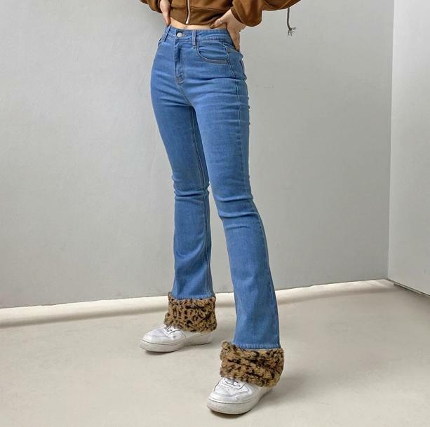 Y2K Fashion Leopard Cuffed Jeans - Grunge Aesthetic Cute Tops Outfit