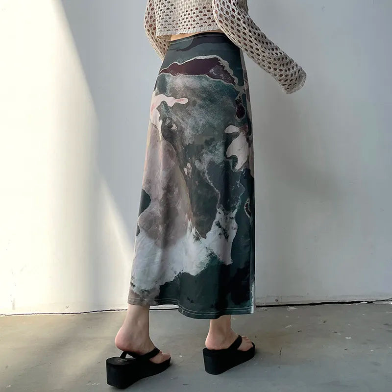 Y2K Fashion Low Rise Graphic Printed Midi Skirt - Grunge & Coquette Aesthetic