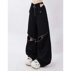 Y2K Fashion Open Zip Pants: Grunge Aesthetic & Coquette Style Essential