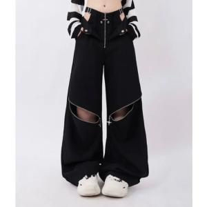 Y2K Fashion Open Zip Pants: Grunge Aesthetic & Coquette Style Essential