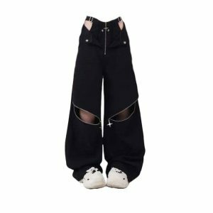 Y2K Fashion Open Zip Pants: Grunge Aesthetic & Coquette Style Essential