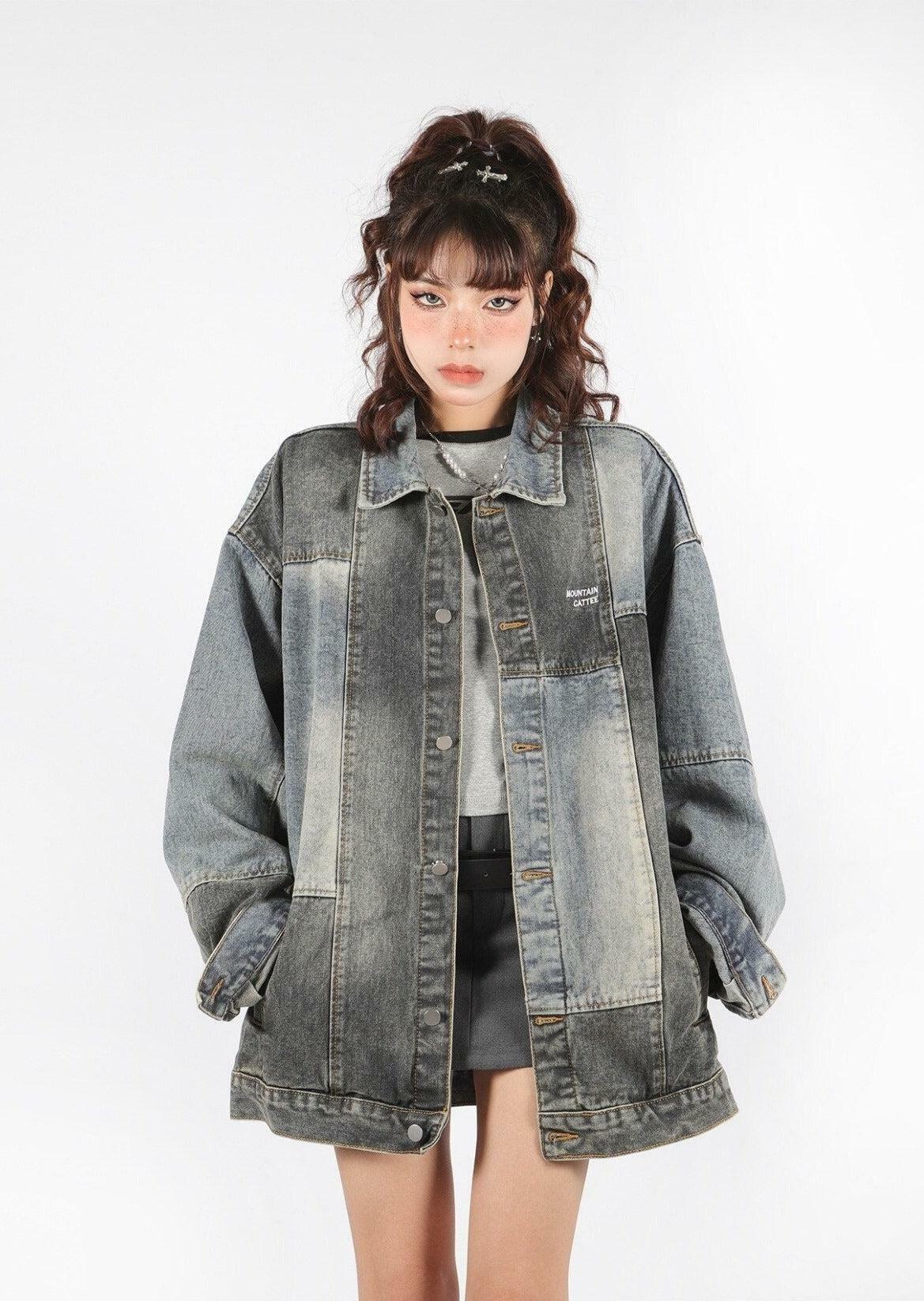 Y2K Fashion Patchwork Oversized Denim Jacket - Grunge & Coquette Aesthetic