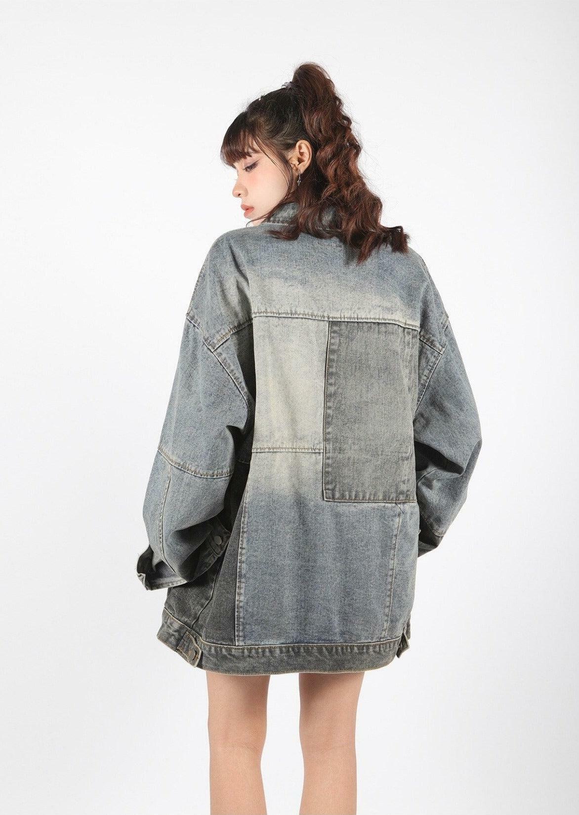 Y2K Fashion Patchwork Oversized Denim Jacket - Grunge & Coquette Aesthetic