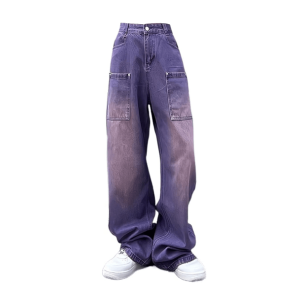 Y2K Fashion Purple Baggy Jeans - Grunge Aesthetic & Cute Tops Style