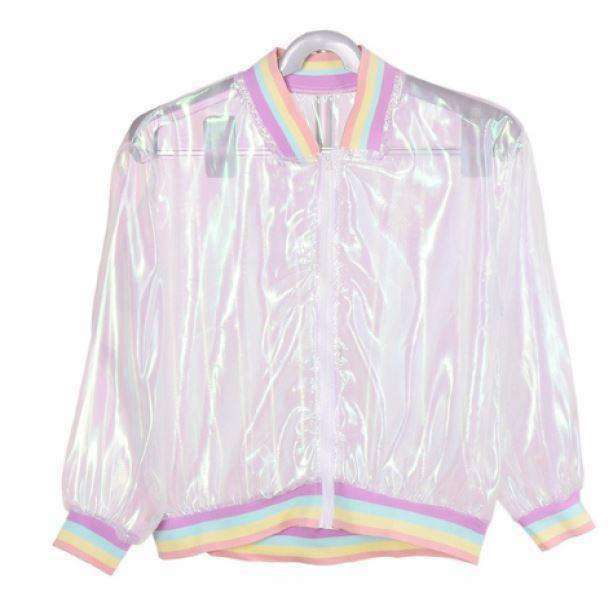 Y2K Fashion Rainbow Reflective Jacket - Grunge Aesthetic & Cute Tops