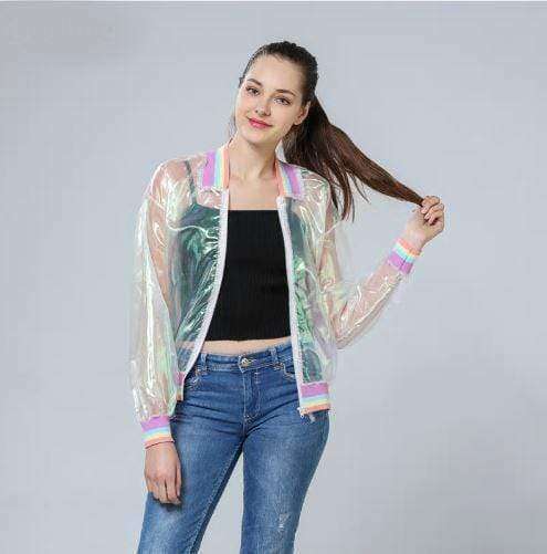 Y2K Fashion Rainbow Reflective Jacket - Grunge Aesthetic & Cute Tops