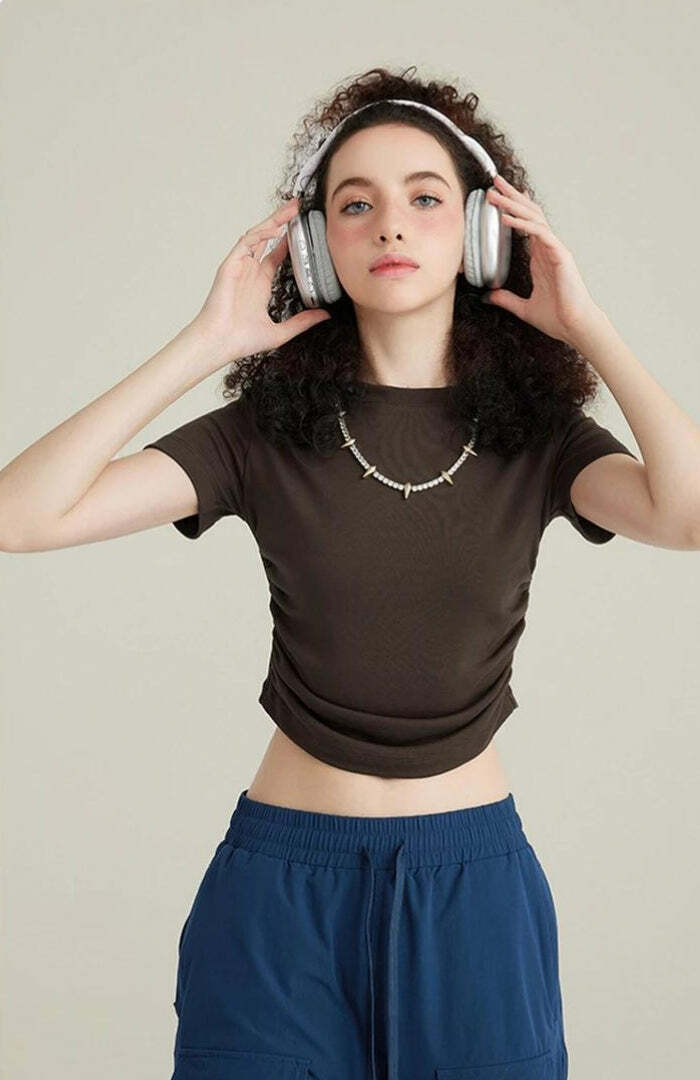 Y2K Fashion Side Ruched Crop Top - Cute Pastel Goth & Grunge Aesthetic