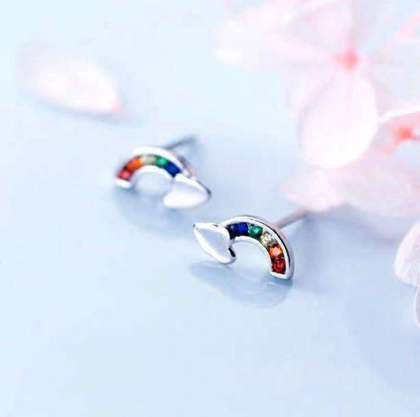 Y2K Fashion Silver Rainbow Earrings - Cute Pastel Goth Aesthetic Jewelry