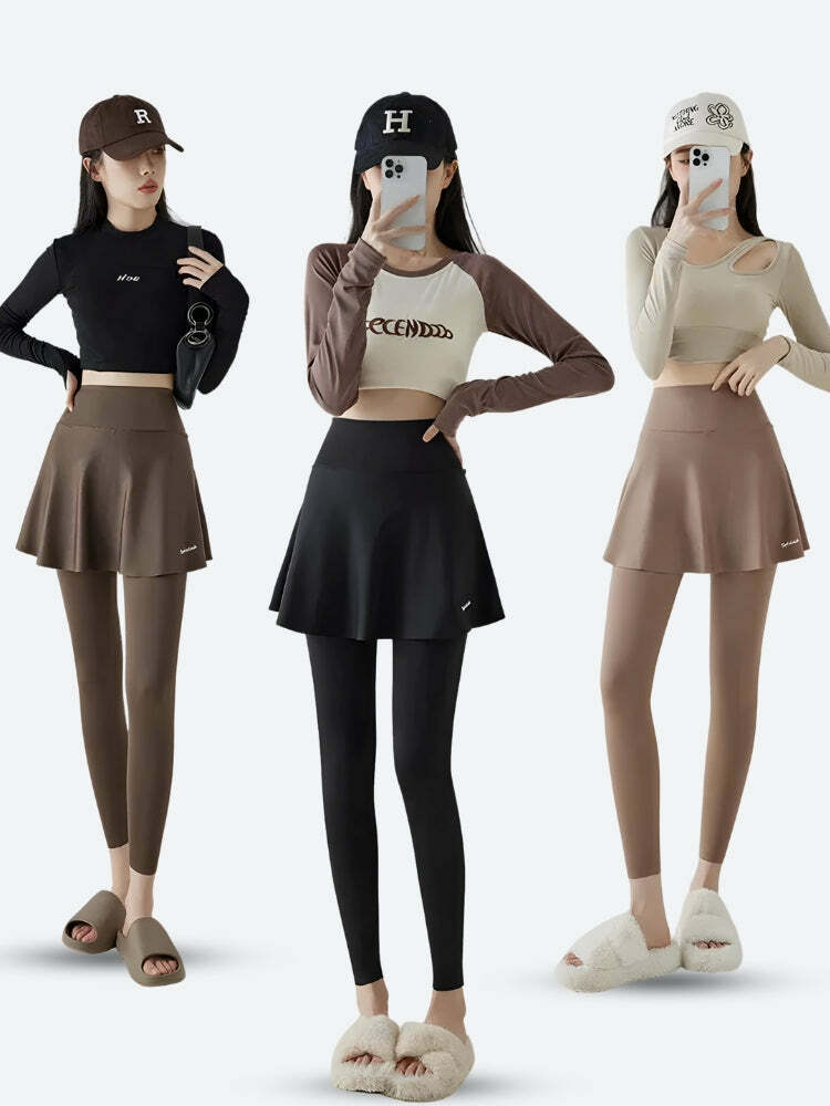 Y2K Fashion Sport Leggings Mini Skirt - Grunge Aesthetic & Cute Tops