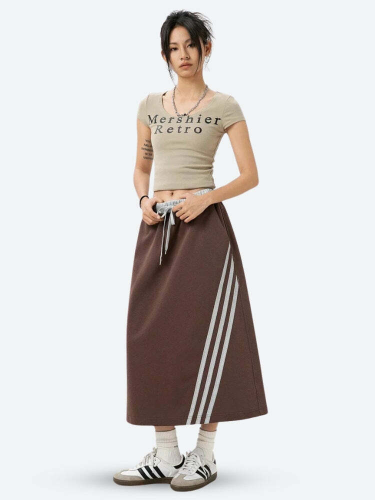 Y2K Fashion Sport Midi Skirt - Grunge Aesthetic & Cute Tops Style