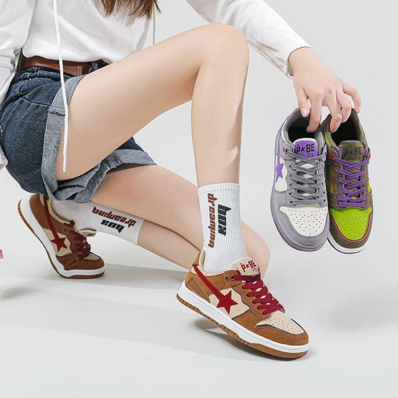 Y2K Fashion Star Embroidered Multicolor Sneakers for Aesthetic Outfits