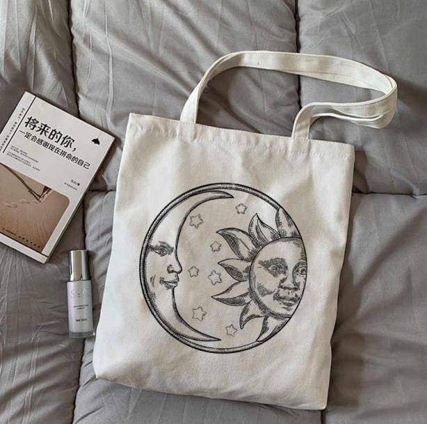 Y2K Fashion Sun and Moon Tote Bag - Cute Aesthetic Accessory