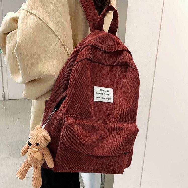 Y2K Fashion Teddy Bear Corduroy Backpack - Cute Pastel Goth Aesthetic