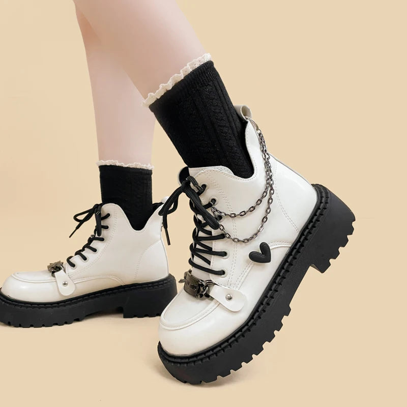 Y2K Fashion White Platform Boots for Grunge & Coquette Aesthetic