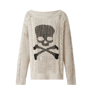 Y2K Fashion White Skeleton Knitted Sweater - Grunge Aesthetic Top