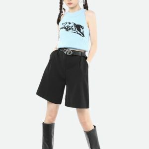 Y2K Fashion Wide Leg Pleated Shorts - Grunge Aesthetic & Cute Tops