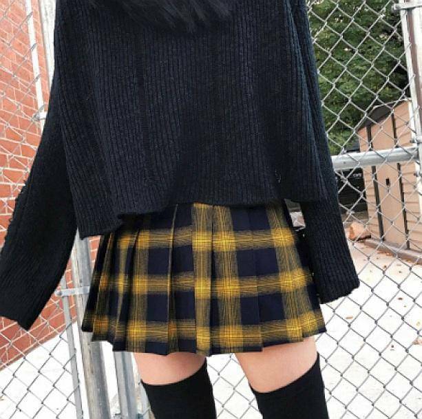 Y2K Fashion Yellow Checkered Cargo Skirt - Grunge & Coquette Aesthetic