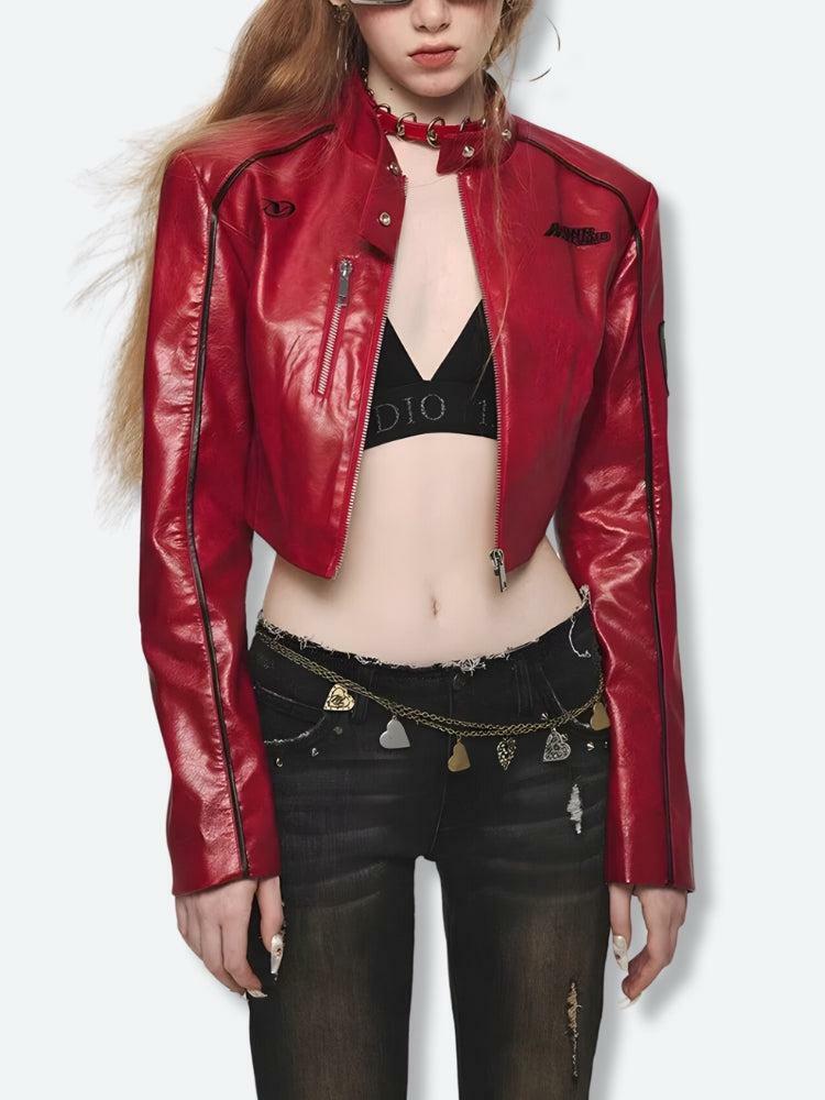 Y2K Faux Leather Biker Jacket - Grunge Aesthetic & Coquette Style