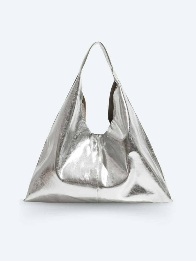 Y2K Faux Patent Leather Hobo Bag - Trendy Coquette & Grunge Aesthetic