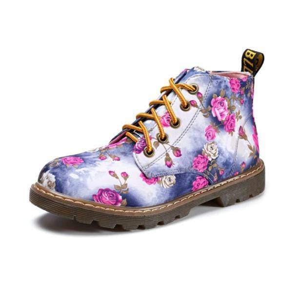 Y2K Floral Print Ankle Shoes - Cute Pastel Goth & Coquette Aesthetic