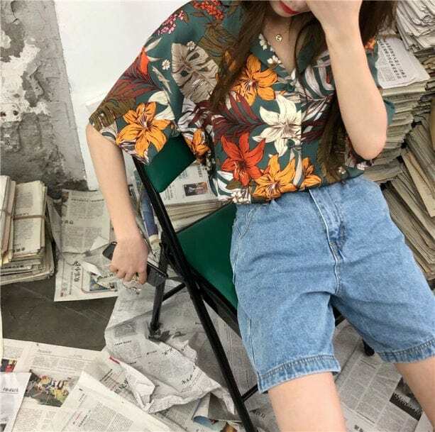 Y2K Floral Shirt: Cute Tops for Coquette & Grunge Aesthetic Styles