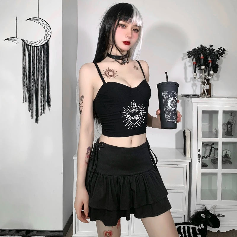 Y2K Goth Ruffled Mini Skirt - Cute Pastel Goth & Grunge Aesthetic Outfit