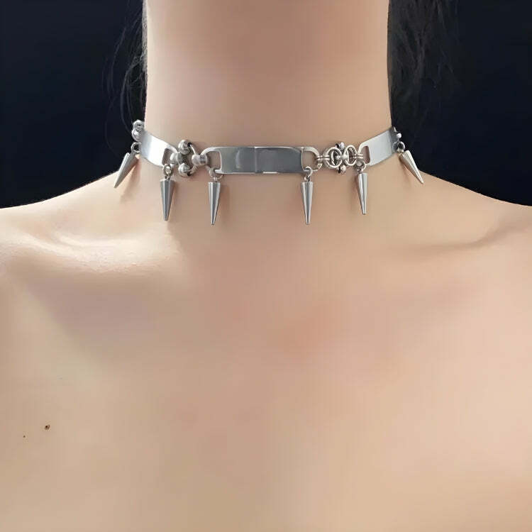 Y2K Goth Spiked Metal Choker - Grunge Aesthetic Accessory for Outfits