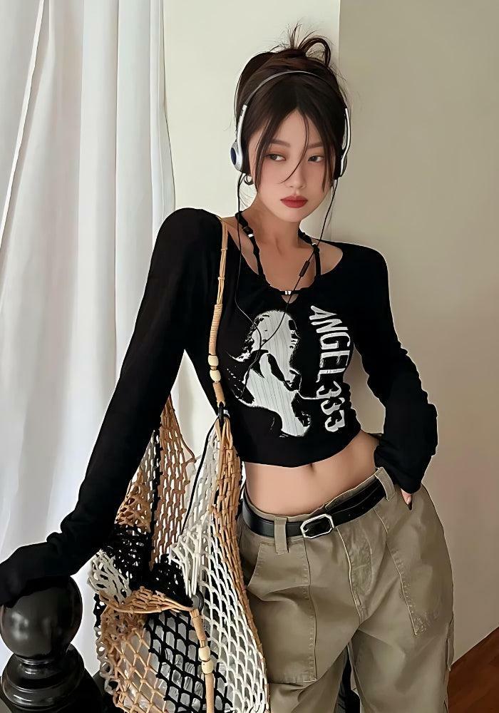 Y2K Grunge Aesthetic Angel 333 Cute Top for Trendy Outfits