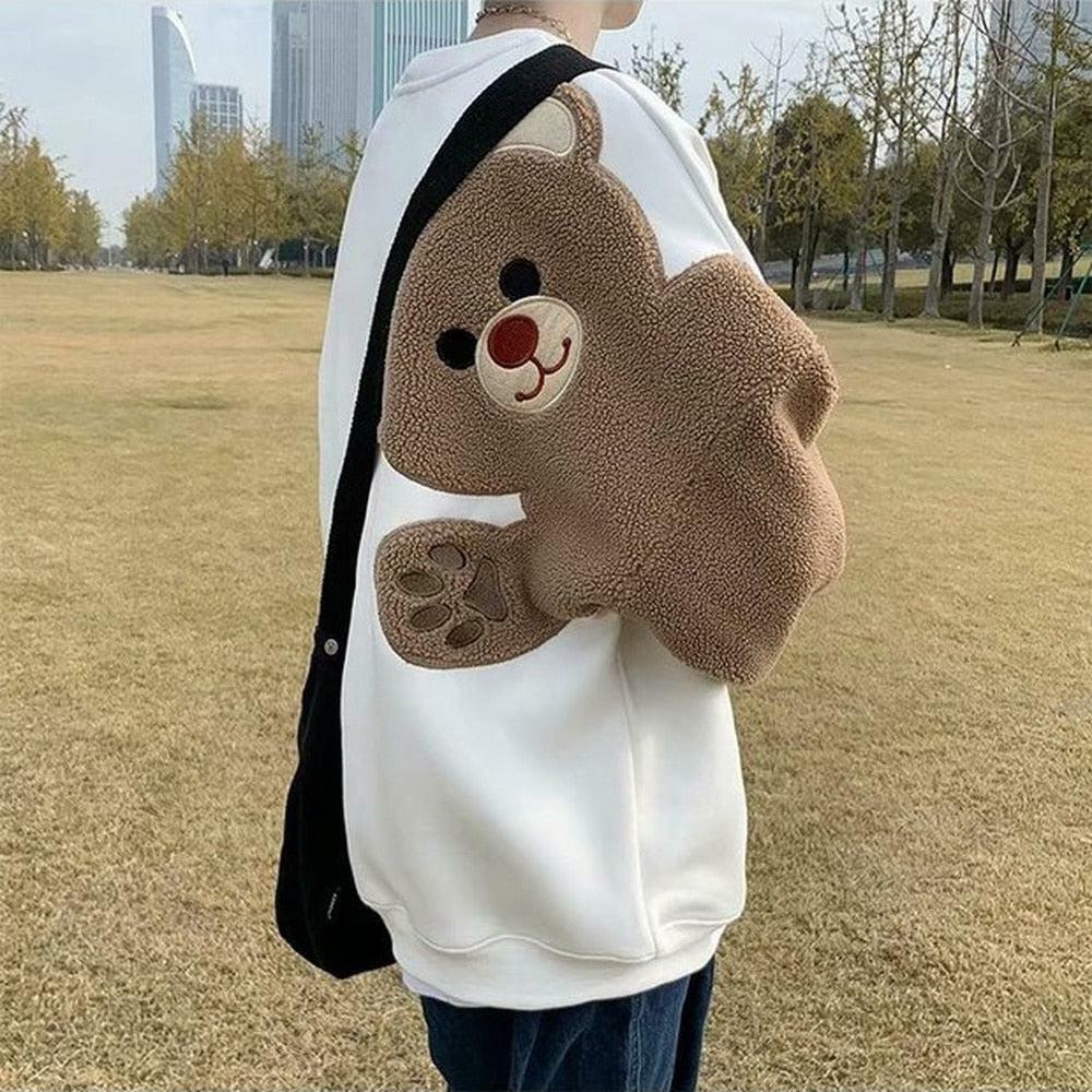 Y2K Grunge Aesthetic Bear Sleeve Sweatshirt - Cute Tops for Trendy Looks