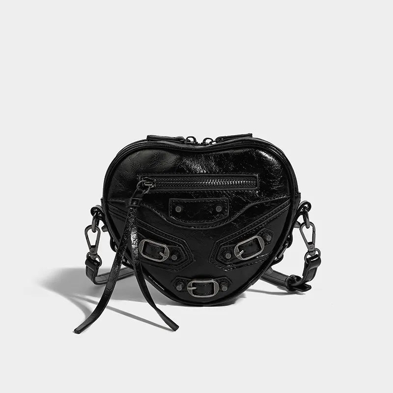 Y2K Grunge Aesthetic Belted Heart Shaped Bag for Trendy Outfits