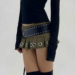 Y2K Grunge Aesthetic Belted Mini Skirt - Cute Cargo Style Outfit