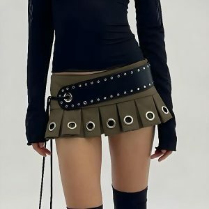 Y2K Grunge Aesthetic Belted Mini Skirt - Cute Cargo Style Outfit