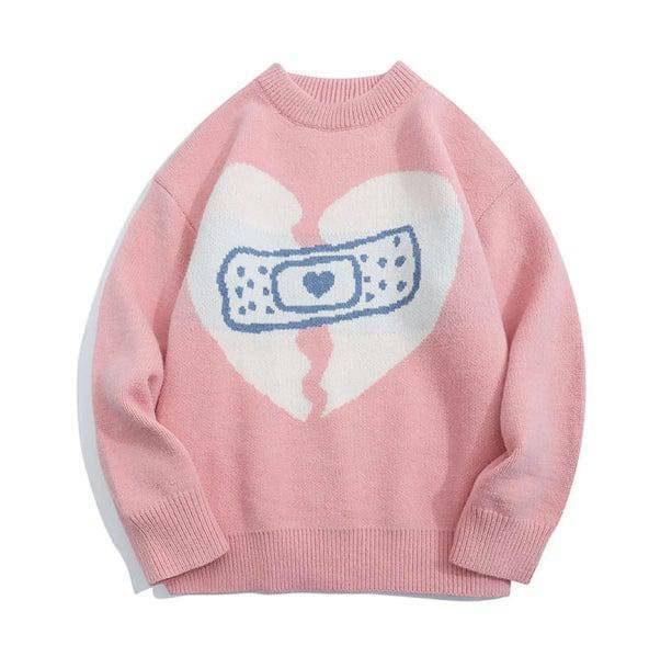 Y2K Grunge Aesthetic Broken Heart Sweater - Cute Tops for Trendy Looks