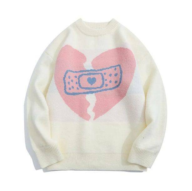 Y2K Grunge Aesthetic Broken Heart Sweater - Cute Tops for Trendy Looks