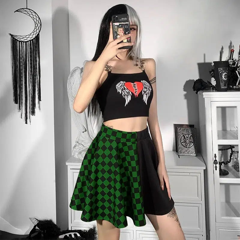 Y2K Grunge Aesthetic Checked A-Line Mini Skirt for Trendy Outfits