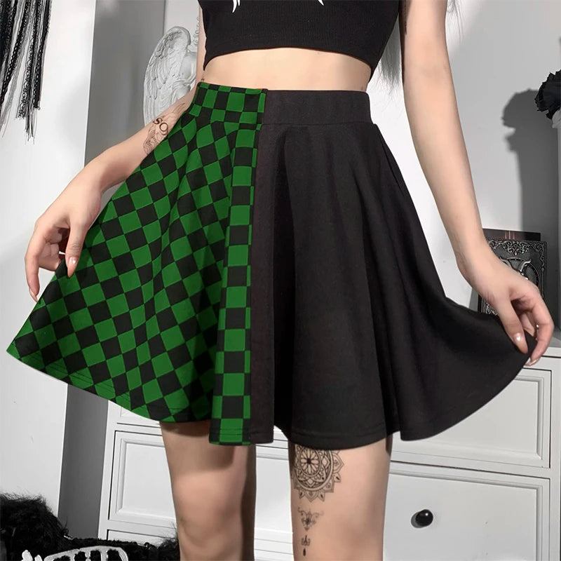 Y2K Grunge Aesthetic Checked A-Line Mini Skirt for Trendy Outfits