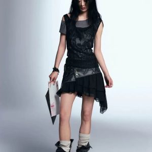 Y2K Grunge Aesthetic Gothic Top - Cute Pastel Goth & Coquette Style