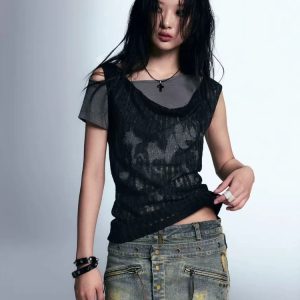 Y2K Grunge Aesthetic Gothic Top - Cute Pastel Goth & Coquette Style